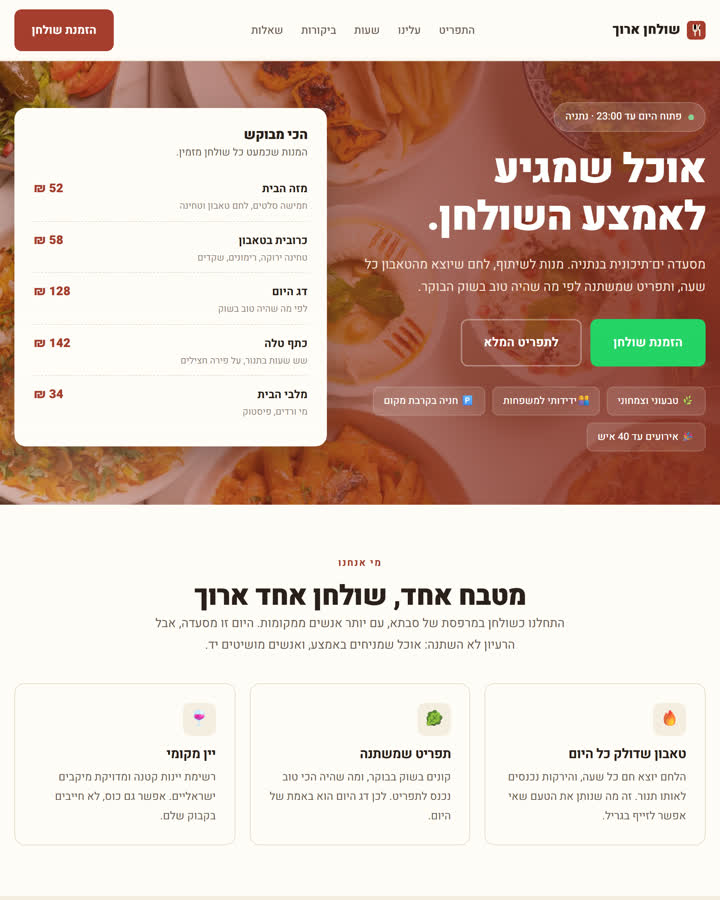 תצוגה מקדימה של האתר שולחן ארוך